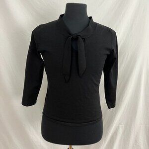 Kate Hill Black 80% Silk 3/4 Sleeve Tie Bow Neck Blouse Top Size M